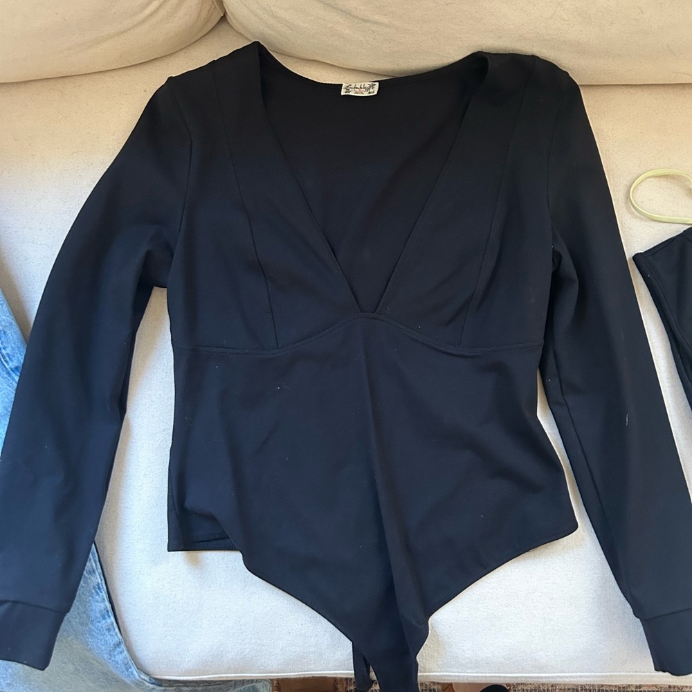 Free People Black Bodysuit